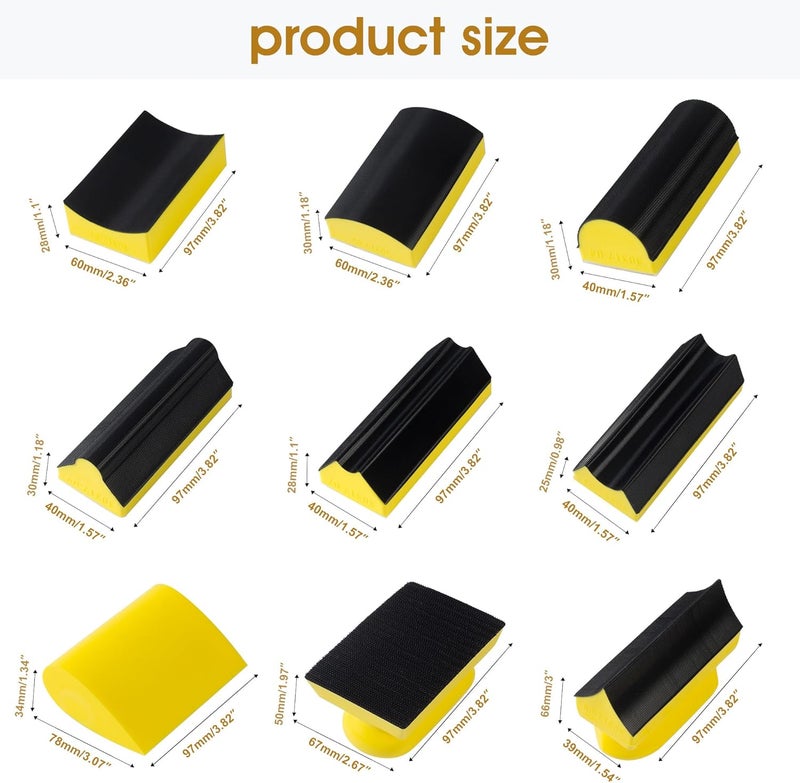 Shawya 49 PCS Hand Sanding Block Set Include 9 PCS Hand Sanding Block with 40 Sheet Sandpaper Interchangeable Assorted Convex & Concave Shapes Used for Woodworking Furniture Auto Paint - Image 2